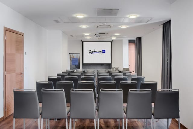 Theater-style meeting room at Napoleon Hotel for corporate training and professional presentations.