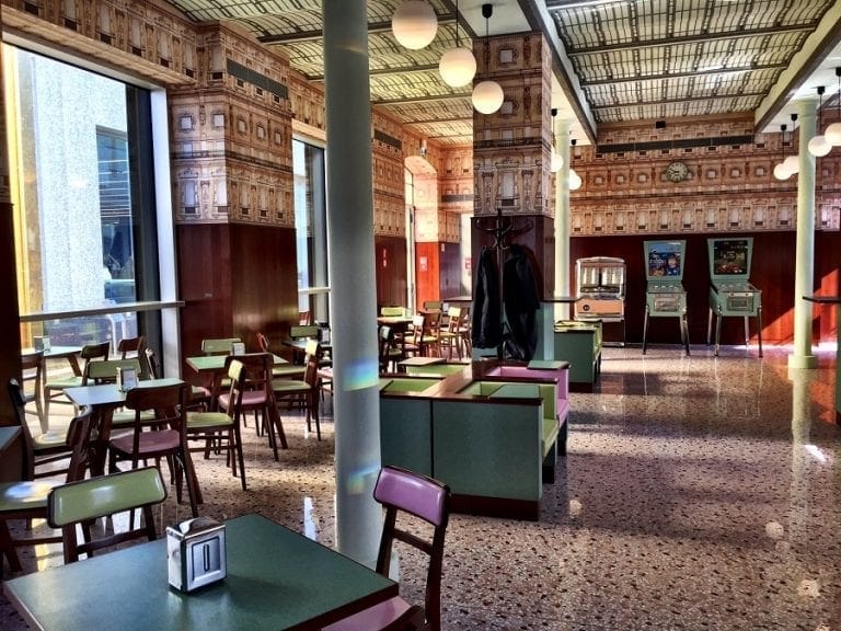 Bar Luce at Fondazione Prada: retro interior for experiential team building and networking events.