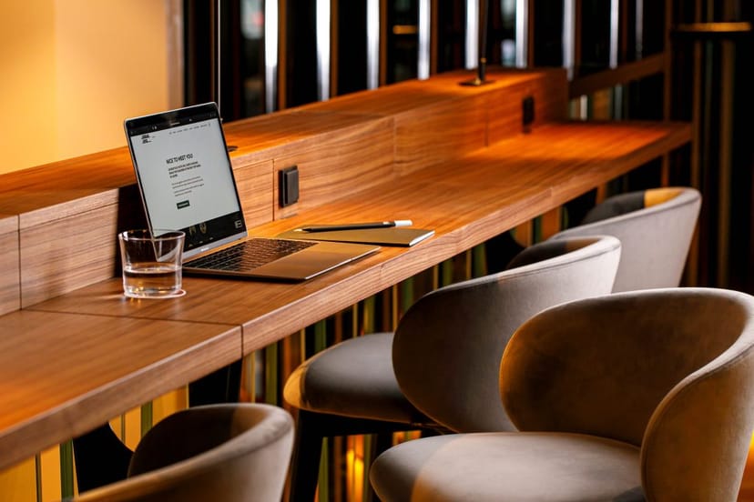 Modern Garibaldi meeting lounge with ergonomic seating for solo work, business travel, and events.