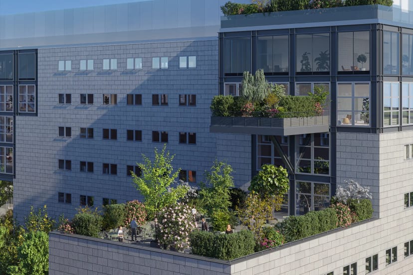 Lush rooftop garden venue at BiM Milano for high-end cocktail receptions and conference events.