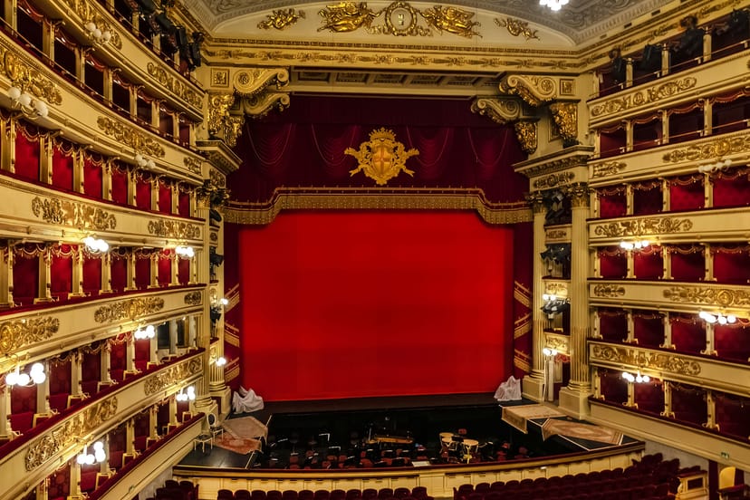 Teatro alla Scala museum venue for corporate gala and keynote events with tiered seating.