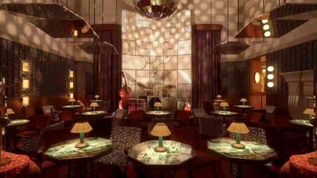 VIP lounge with cabaret seating for high-end evening reception or corporate event.