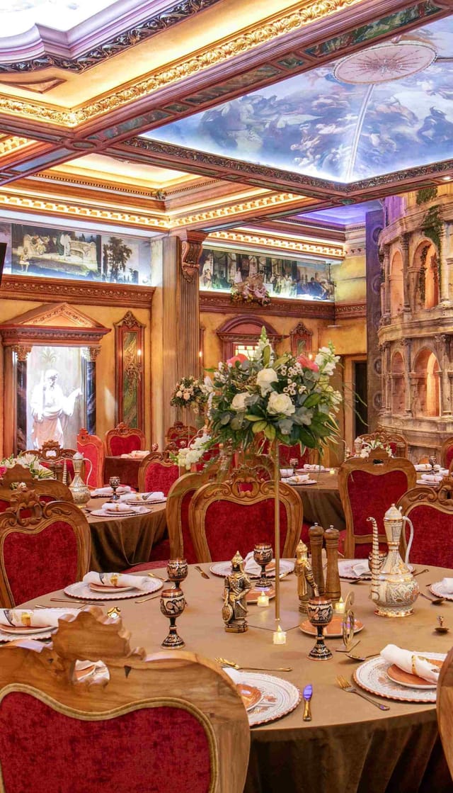 Colosseum Durban luxury gala: Baroque-style event venue with ornate table settings.