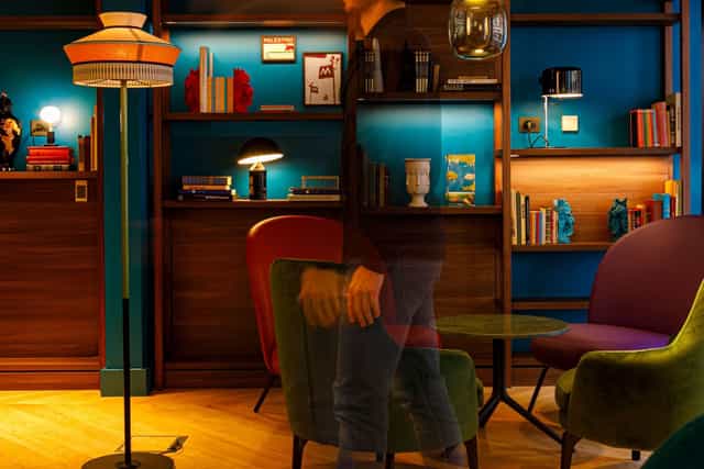 Vibrant boutique hotel bar in Milan for corporate networking and breakout sessions.