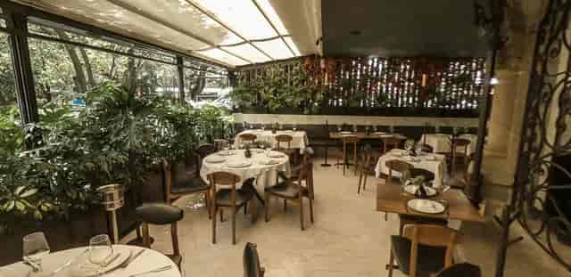 Blanco Castelar event space with greenery for corporate dinners and networking mixers.
