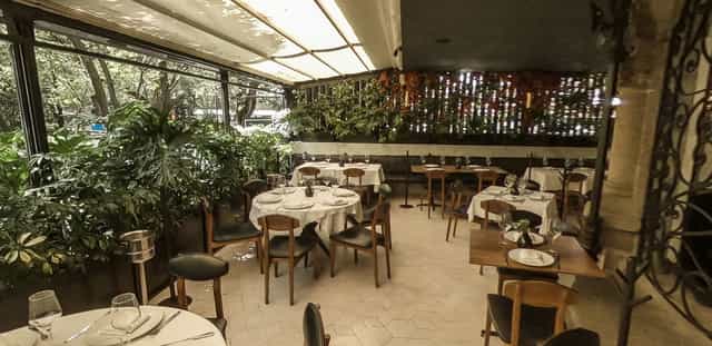 Blanco Castelar event space with greenery for corporate dinners and networking mixers.