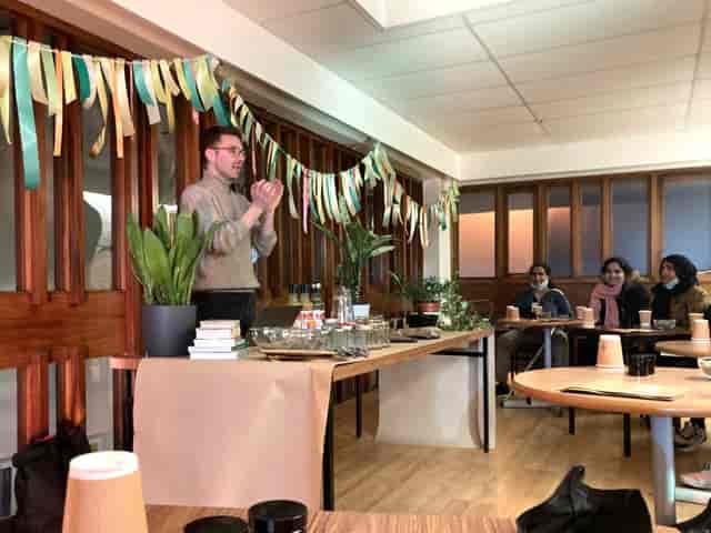 Kelvingrove Room event space with colorful ribbons, perfect for creativity workshops.
