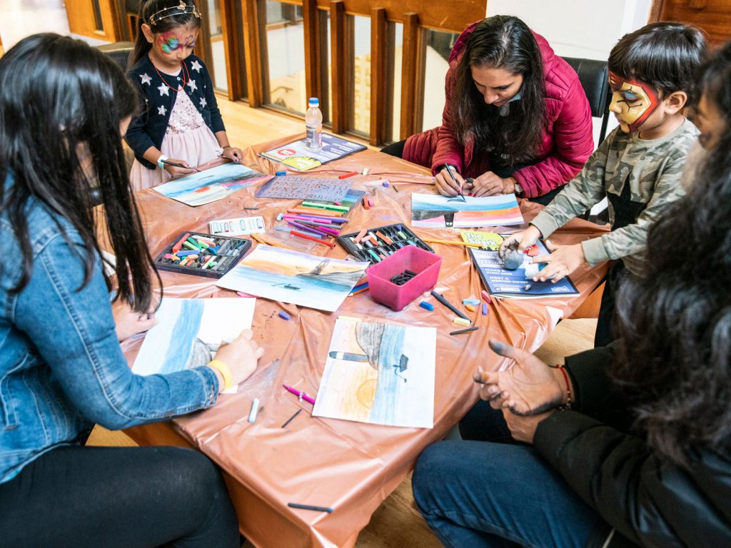 Families enjoying creative activities at Kelvingrove Room, The Pyramid at Anderston.