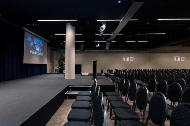 Big Time Hall auditorium in Oslo Event Hub, ideal for corporate conferences and presentations.