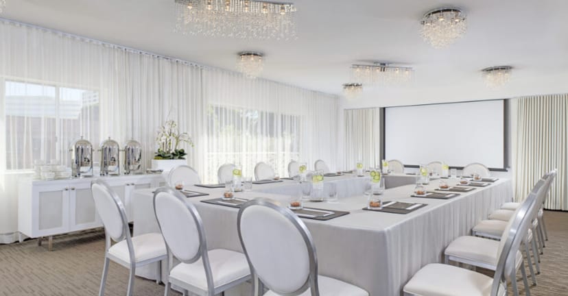 Crystal One boardroom at The Huntley Hotel with U-shape setup for professional meetings and events.