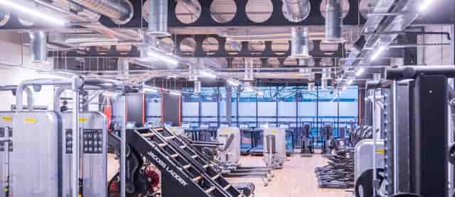 Industrial-chic fitness facility at Open Centre for corporate retreats and team-building events.