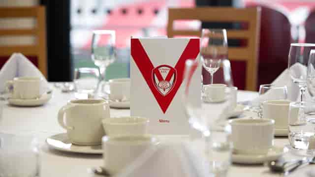 Stapleton Derby Premier Lounge banquet setup for corporate hospitality and team events.