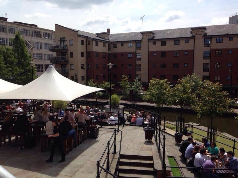 Rain Bar beer garden with tiered seating for corporate networking and casual lunch events.