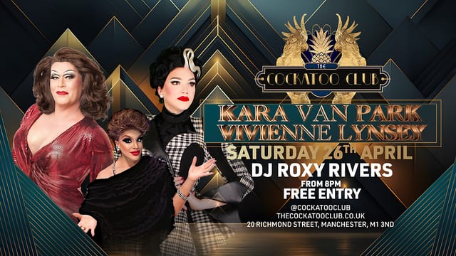 Art Deco cabaret event flyer for The Cockatoo Club: free-entry themed nightclub promotional poster.