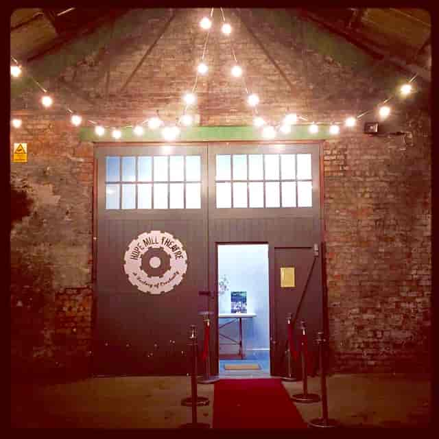 Industrial-chic Hope Mill Theatre entrance with exposed brick for corporate events and weddings.