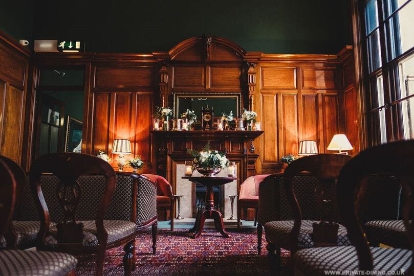Wood-paneled St James meeting room, ideal for intimate corporate events or boutique weddings.
