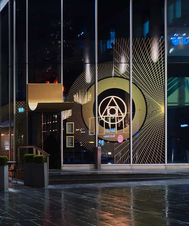 Art Deco entrance at The Alchemist, perfect for exclusive evening receptions and VIP activations.