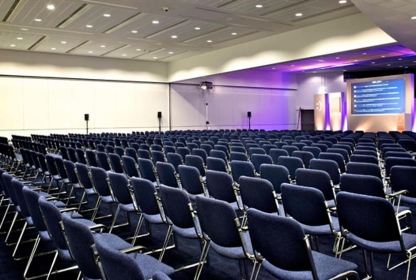 Auditorium at Manchester Meeting Place: Theater-style setup for professional keynote presentations.