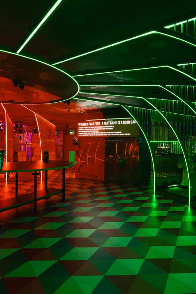 Vibrant event space at Lane7 London Victoria with dynamic lighting for social gatherings.