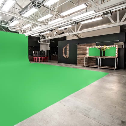 Green screen studio at The Sharp Project for professional hybrid events and virtual livestreams.