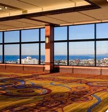 Catalina event space, Marina del Rey Marriott with floor-to-ceiling windows for corporate meetings.