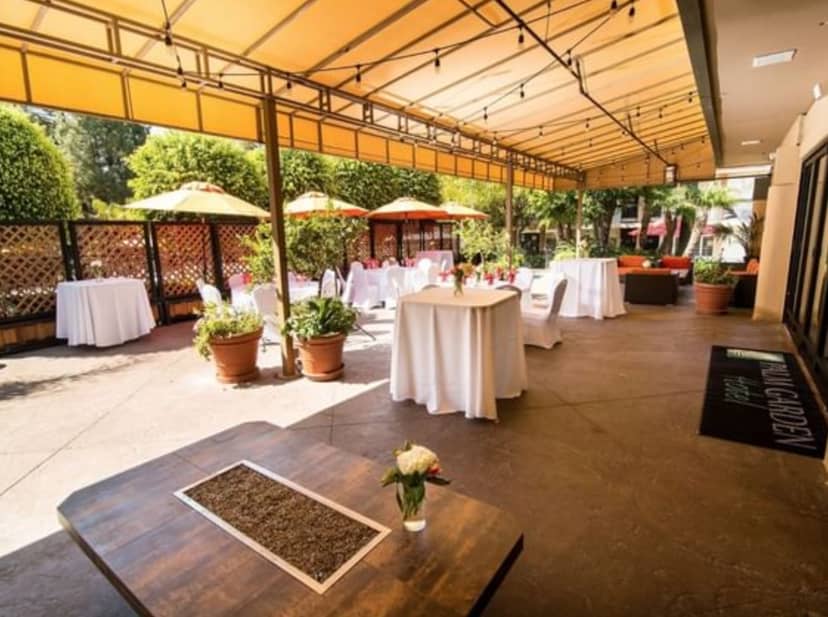 The Terrace event space with ambient lighting for cocktail receptions and networking mixers.