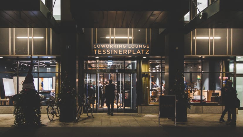 Modern RIMESSA exterior at Tessinerplatz for professional networking mixers and meetups.