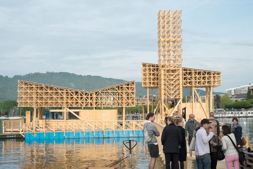 Architectural waterfront installation at GIM Studio Zurich for experiential brand activation events.