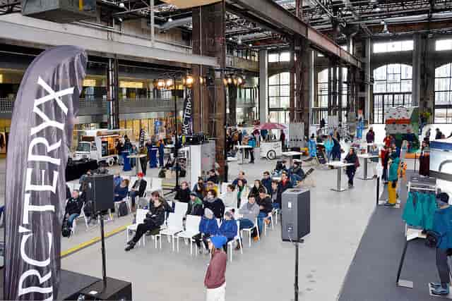 Puls 5 industrial event hall with lounge seating for corporate brand activation.