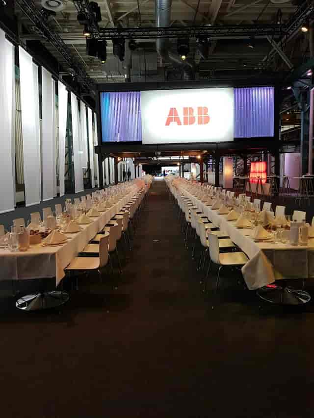 StageOne Event Hall gala setup with long tables for corporate banquet and convention venue hire.