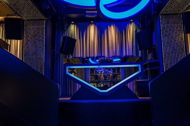 Modern DJ booth at Gallery Club for corporate after-party or product launch event.