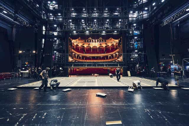 Opernhaus Zürich Hauptbühne stage load-in for immersive theater production.