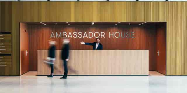 Professional welcome desk at Spaces Ambassador House for seamless event registration.
