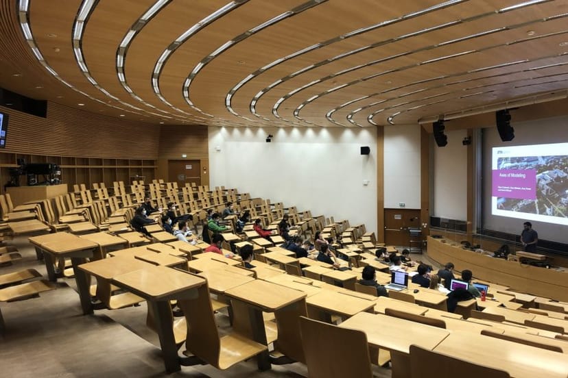 ETH Zurich tiered lecture hall for academic seminars and corporate presentations.