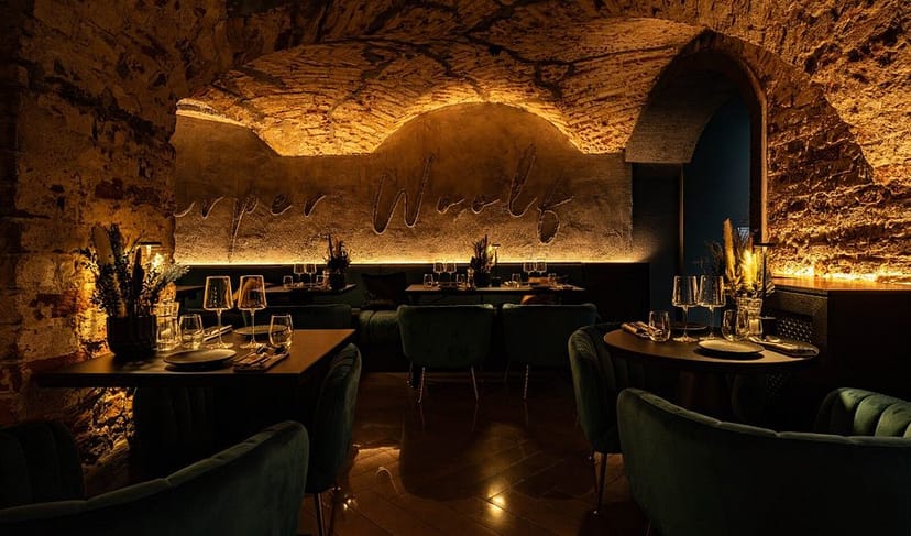 Harper Woolf bar with vaulted stone architecture for private dining and luxury events.