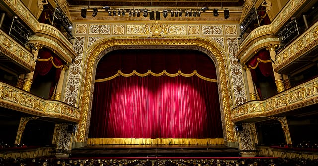 Latvijas Nacionālā Opera: historic theater stage for corporate events and plenary sessions.