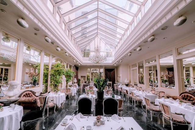 Pils Bar glass atrium venue for upscale luncheons and bridal showers.