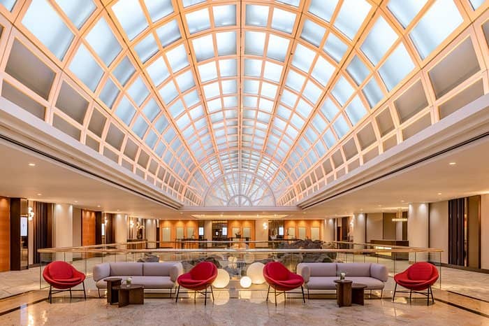 Vienna Marriott Hotel atrium for high-end corporate event planning and networking reception.