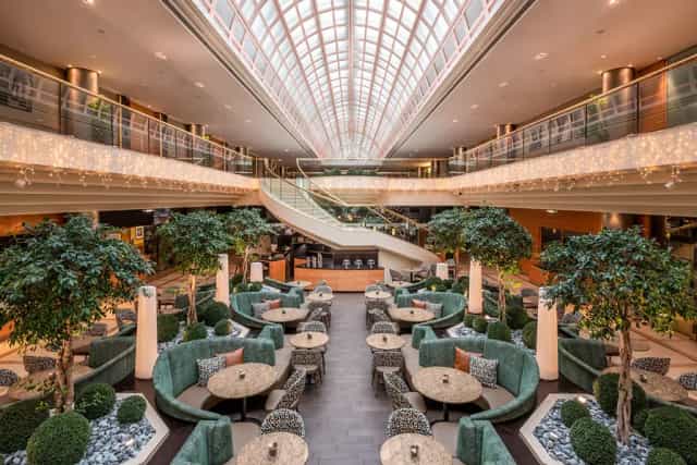 Vienna Marriott hotel atrium for corporate event and VIP networking reception.