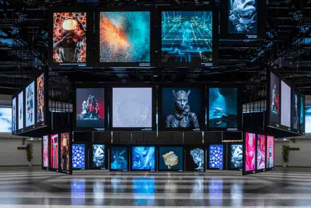 PolySTAGE digital signage at Austria Center Vienna: immersive exhibition display for trade shows.