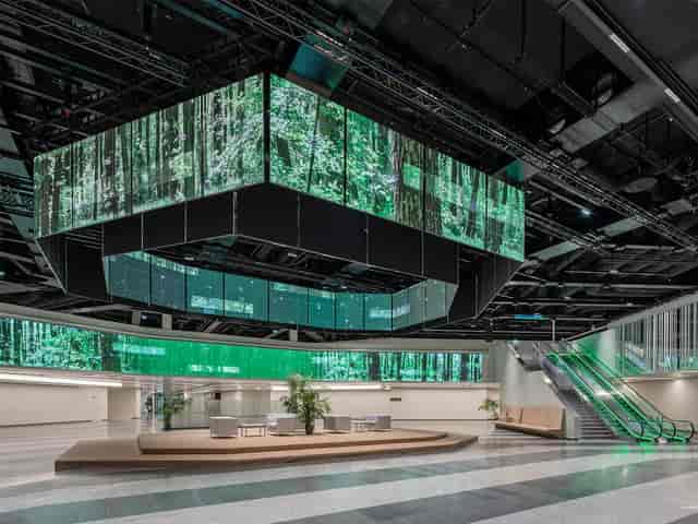 Austria Center Vienna lobby with LED ceiling for immersive brand events and exhibitions.