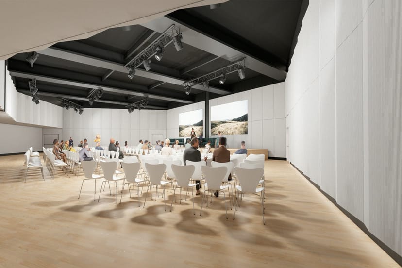 Contemporary d'FarbeSPACE function room with AV for corporate events and cabaret-style meetings.