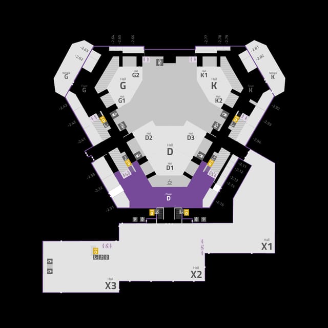 d'FarbeSPACE convention center floor plan featuring configurable modular halls for events.