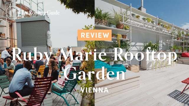 Rooftop garden bar in Vienna with tiered seating for networking mixers and corporate events.
