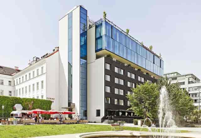 Modern rooftop bar terrace at 25hours Hotel, ideal for social receptions and networking events.