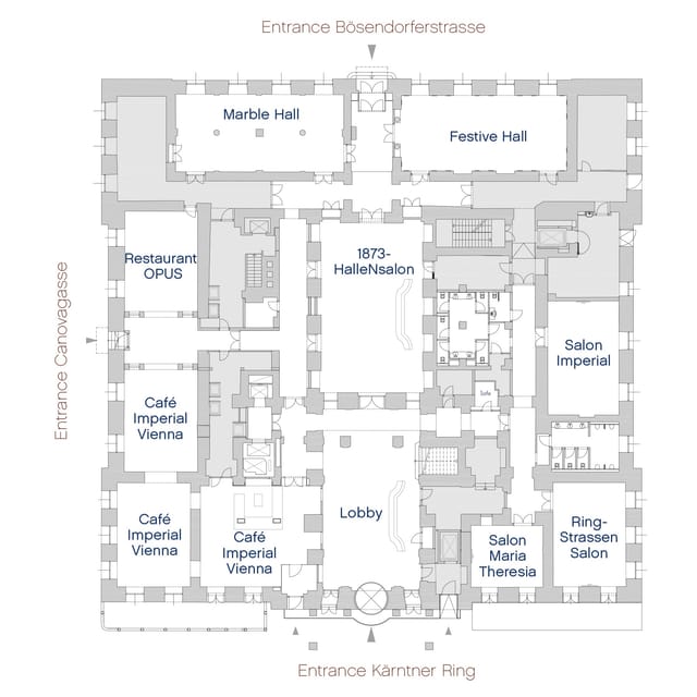 Hotel Imperial floor plan for corporate events and weddings, featuring versatile breakout spaces.