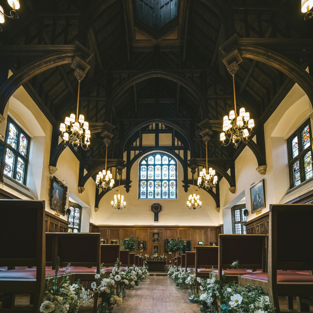 Historic Gray's Inn wedding hall, chandeliers, gala, ceremony