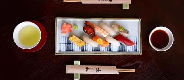 Premium sushi presentation at UNKAI Japanese Restaurant for executive dining and VIP events.