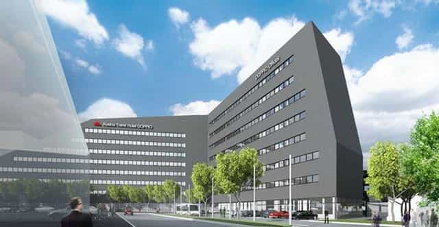 Modern Hotel Doppio conference venue, large-scale corporate event space, business meeting facility.