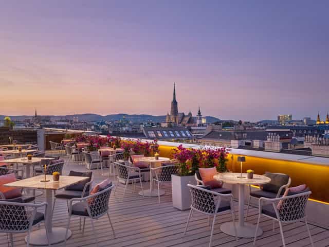 Lamée Rooftop terrace featuring panoramic city views, ideal for upscale networking and events.